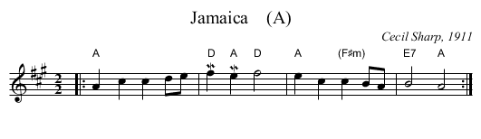 Jamaica    (A) - staff notation