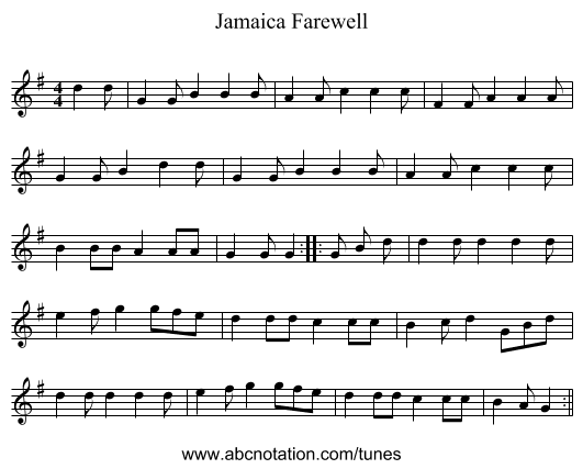 Jamaica Farewell - staff notation