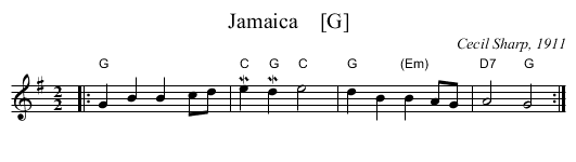 Jamaica    [G] - staff notation