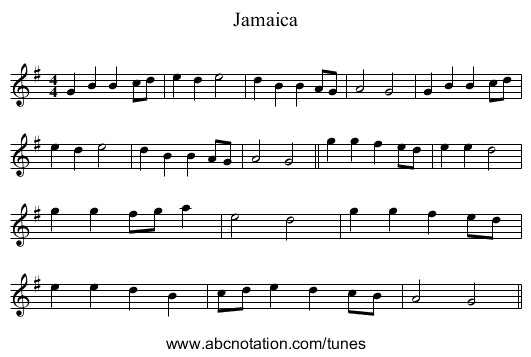 Jamaica - staff notation