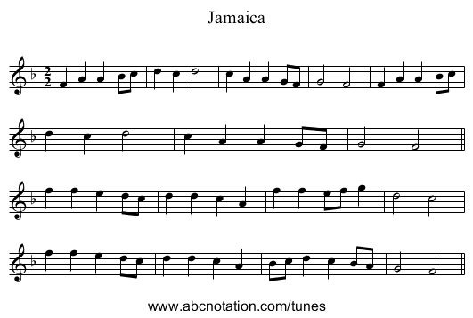 Jamaica - staff notation