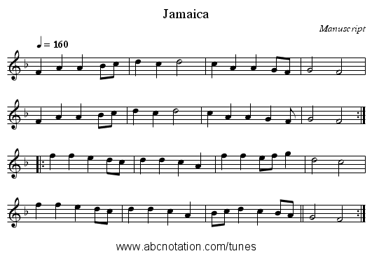 Jamaica - staff notation