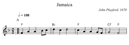Jamaica - staff notation