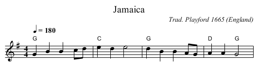 Jamaica - staff notation