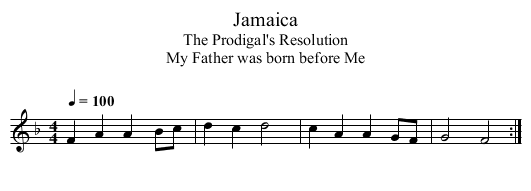 Jamaica - staff notation