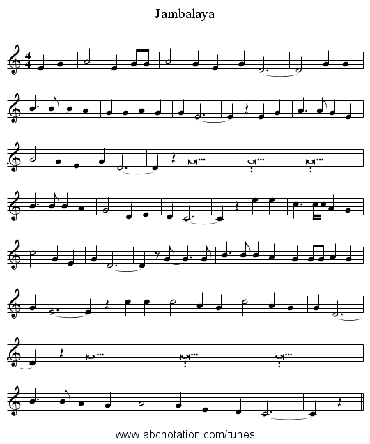 Jambalaya - staff notation