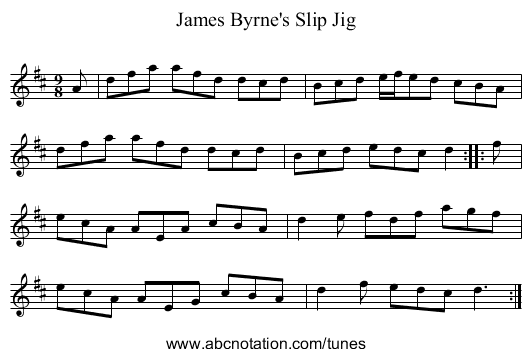 James Byrne's Slip Jig - staff notation