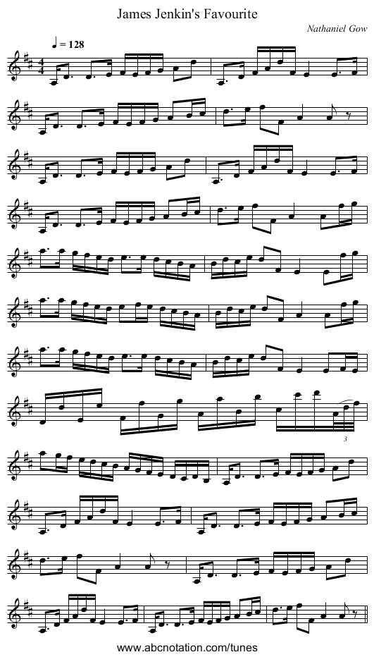 James Jenkin's Favourite - staff notation