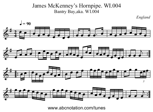 James McKenney’s Hornpipe. WI.004 - staff notation