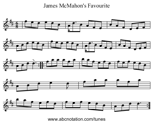 James McMahon's Favourite - staff notation