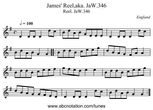 James' Reel,aka. JaW.346 - staff notation