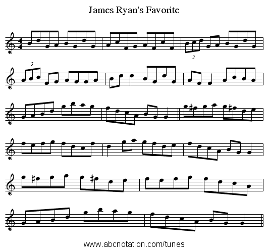 James Ryan's Favorite - staff notation