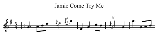 Jamie Come Try Me - staff notation
