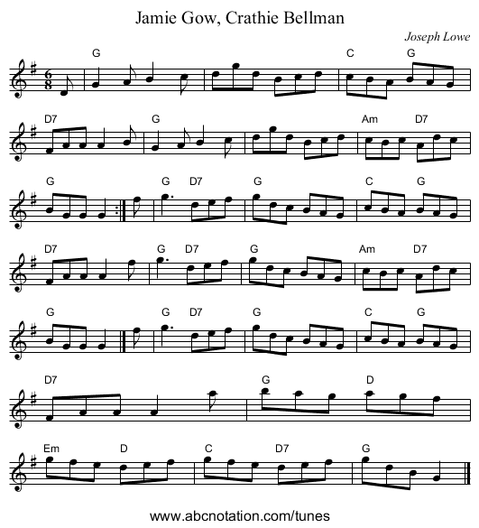 Jamie Gow, Crathie Bellman - staff notation