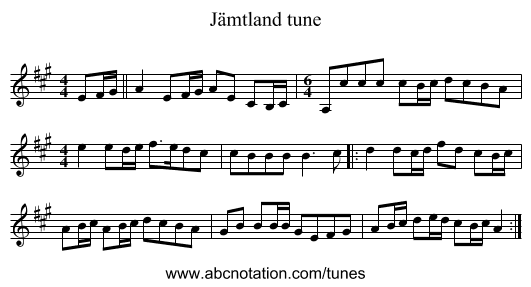 Jämtland tune - staff notation