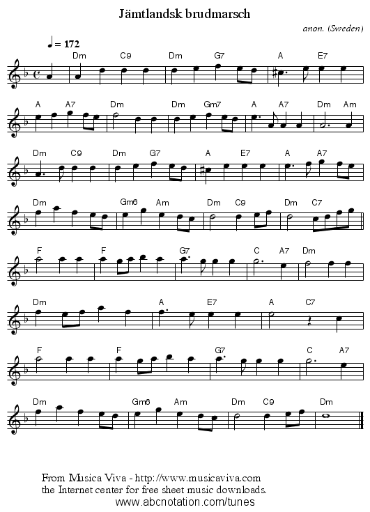 Jämtlandsk brudmarsch - staff notation