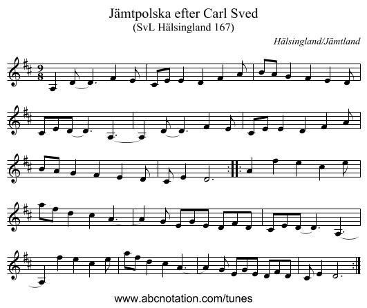 Jämtpolska efter Carl Sved - staff notation
