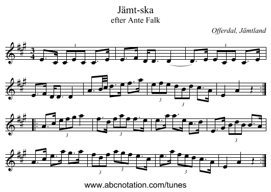 Jämt-ska - staff notation