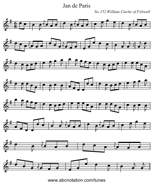 Jan de Paris - staff notation