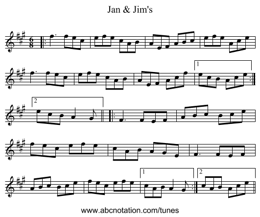Jan & Jim's - staff notation