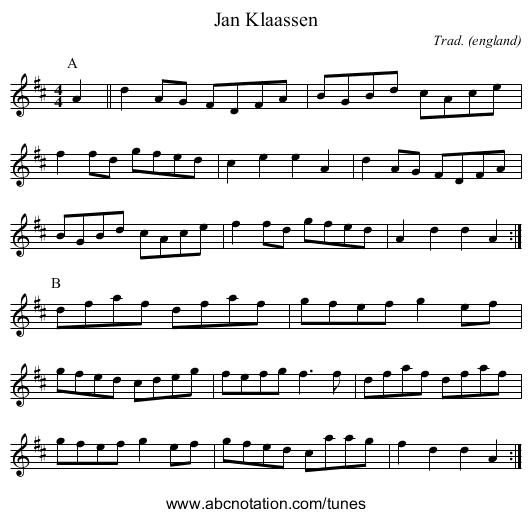 Jan Klaassen - staff notation