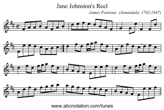 Jane Johnston's Reel - staff notation