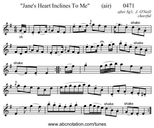 Jane's Heart Inclines To Me        (air)        0471 - staff notation