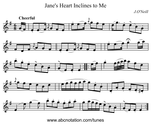 Jane's Heart Inclines to Me - staff notation