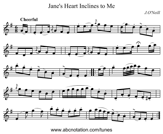 Jane's Heart Inclines to Me - staff notation