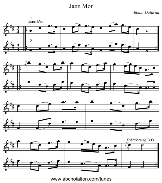 Jann Mor - staff notation