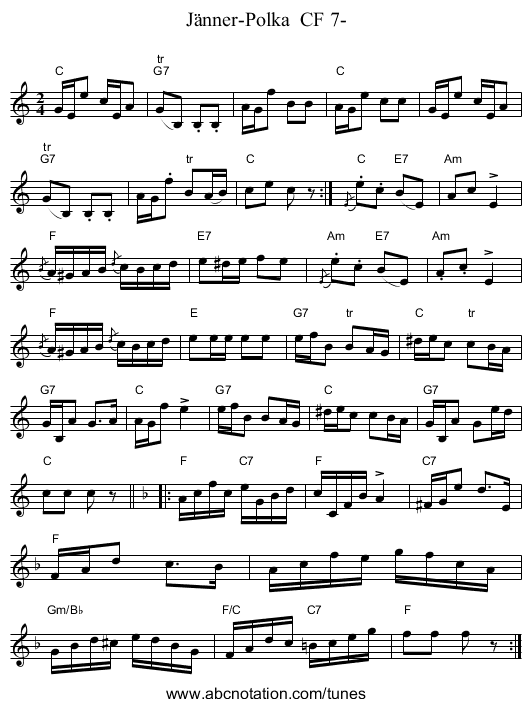 J&auml;nner-Polka  CF 7- - staff notation