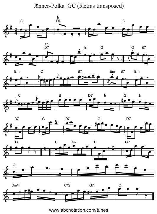 Jänner-Polka GC (5letras transposed) - staff notation