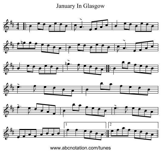 January In Glasgow - staff notation