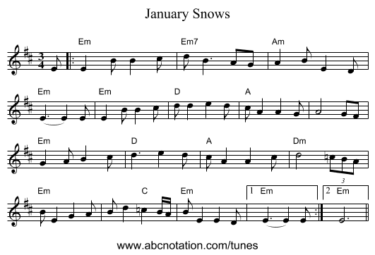 January Snows - staff notation