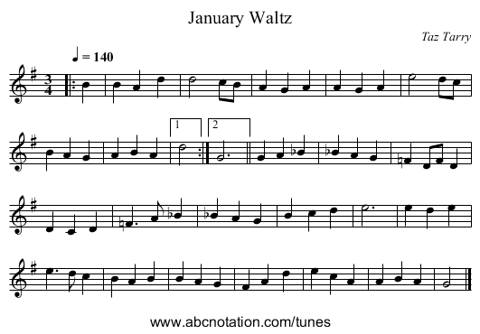January Waltz - staff notation