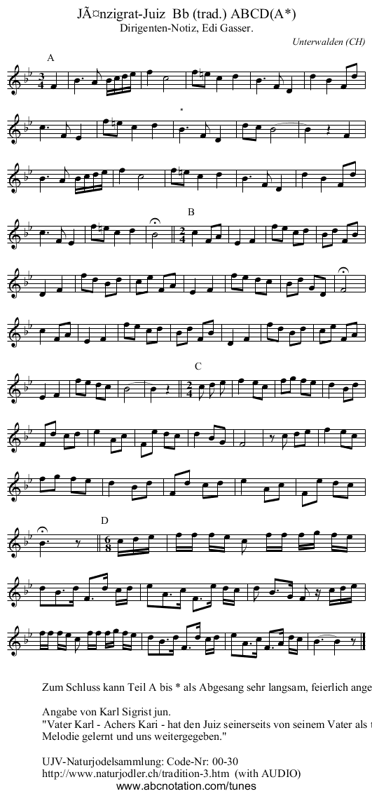 Jänzigrat-Juiz Bb (trad.) ABCD(A*) - staff notation