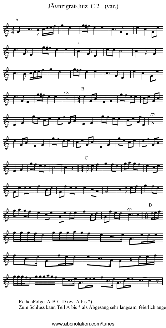 Jänzigrat-Juiz C 2+ (var.) - staff notation