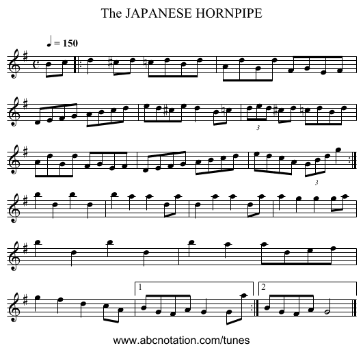 JAPANESE HORNPIPE, The - staff notation