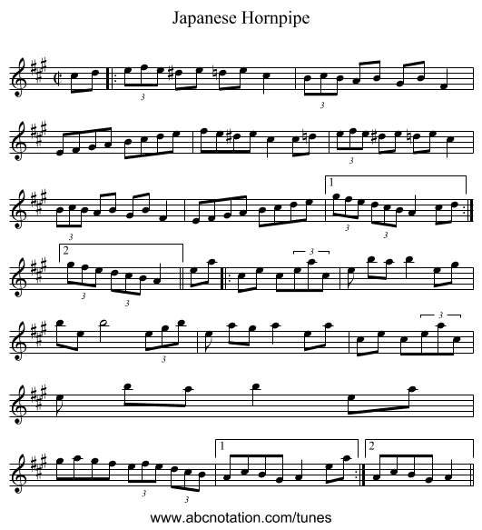 Japanese Hornpipe - staff notation