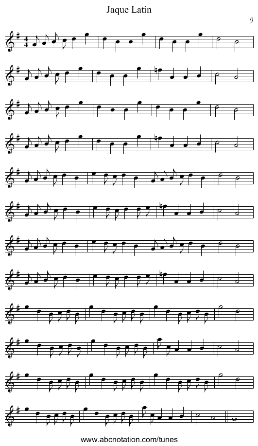Jaque Latin - staff notation