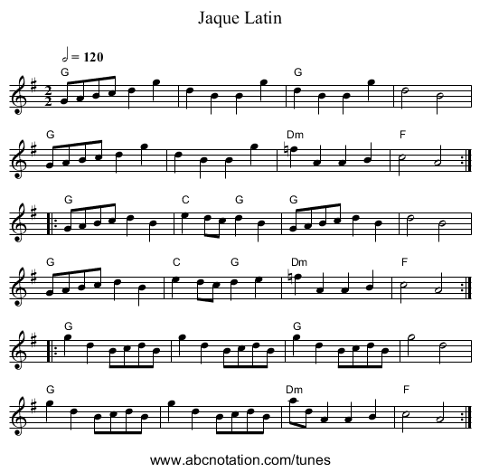 Jaque Latin - staff notation