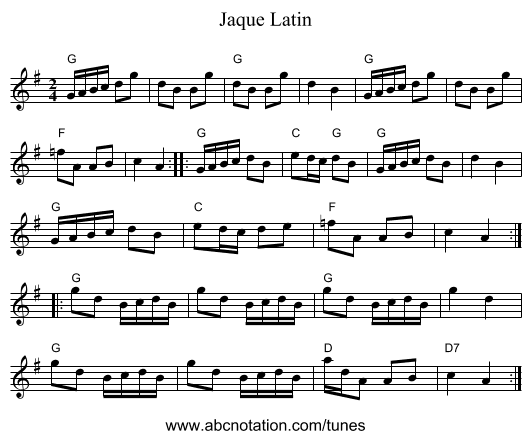 Jaque Latin - staff notation