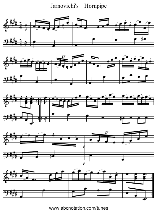 Jarnovichi's    Hornpipe - staff notation