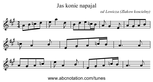 Jas konie napajal - staff notation