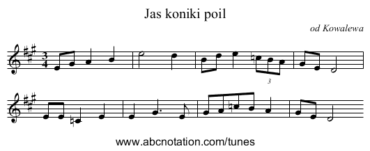 Jas koniki poil - staff notation