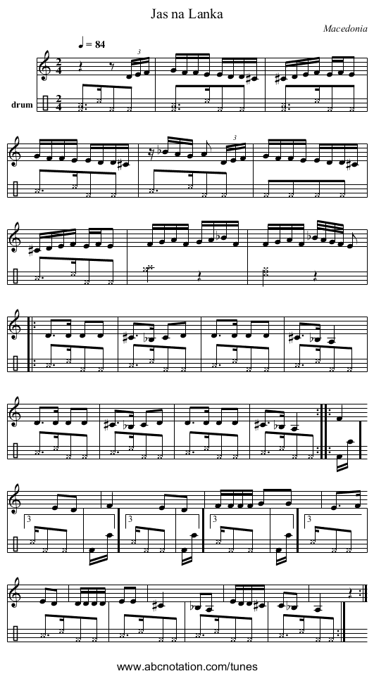 Jas na Lanka - staff notation