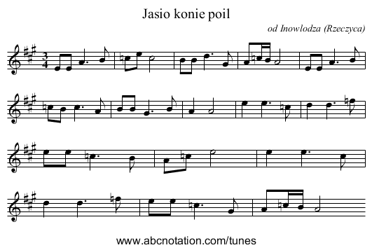 Jasio konie poil - staff notation