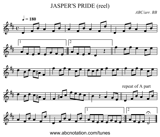 JASPER'S PRIDE (reel) - staff notation