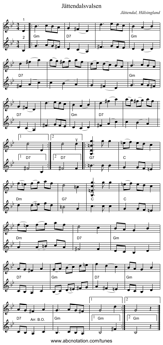 Jättendalsvalsen - staff notation