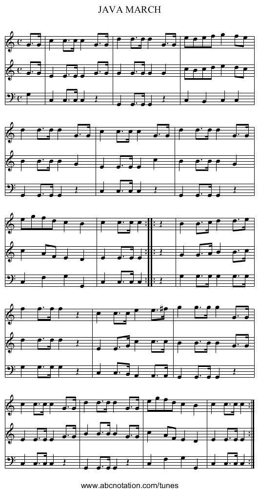 JAVA MARCH - staff notation